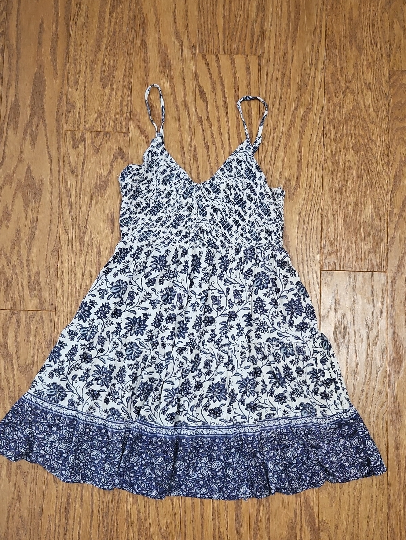 Angie Blue And White Boho Floral Babydoll Mini Dress Size Large